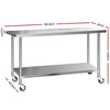 Cefito 304 Stainless Steel Kitchen Benches Work Bench Food Prep Table with Wheels 1829MM x 610MM Deals499