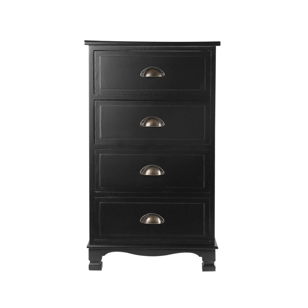 Artiss Vintage Bedside Table Chest 4 Drawers Storage Cabinet Nightstand Black Deals499