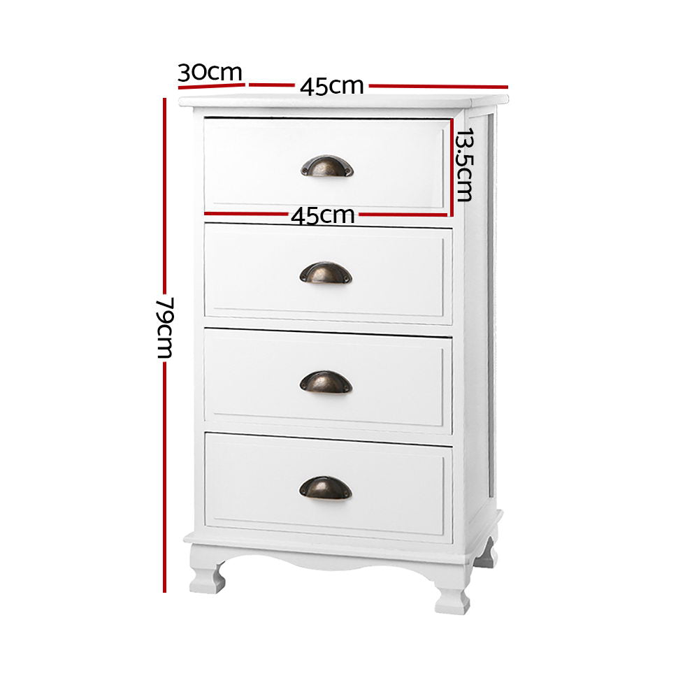 Artiss Vintage Bedside Table Chest 4 Drawers Storage Cabinet Nightstand White Deals499