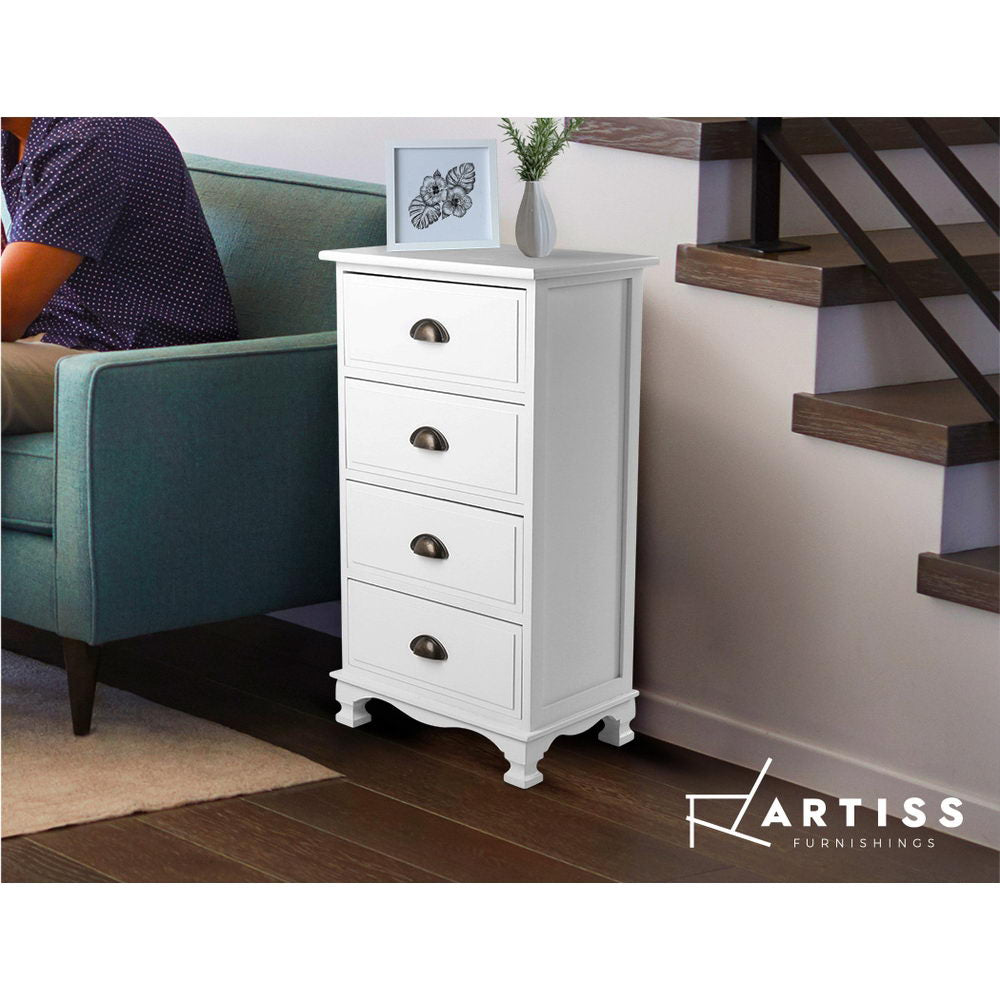 Artiss Vintage Bedside Table Chest 4 Drawers Storage Cabinet Nightstand White Deals499