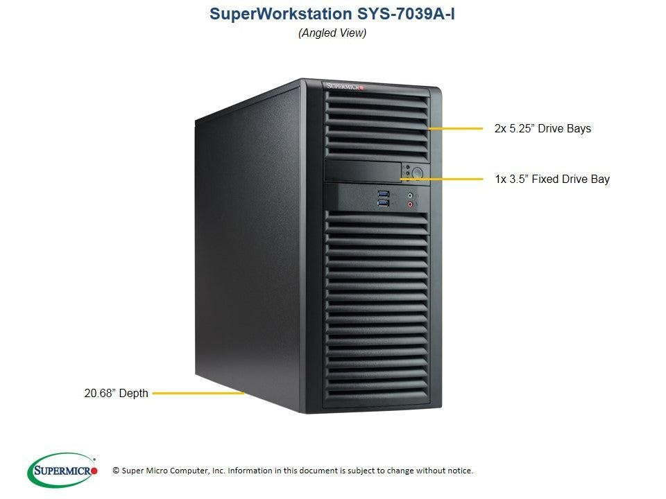 SUPERMICRO SuperWorkstation 7039A-I, 4U Tower, Dual Socket LGA3647, 16x DIMM, Intel C621, 2 x GB LAN, IMPI, 4 x 3.5' HDD Fixed, 1200w PSU SUPERMICRO