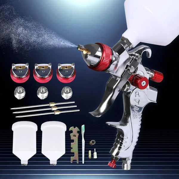 Spray Gun Paint Gun Kit HVLP Gravity Feed Air 3 Nozzles1.4mm 1.7mm 2mm Tips Deals499