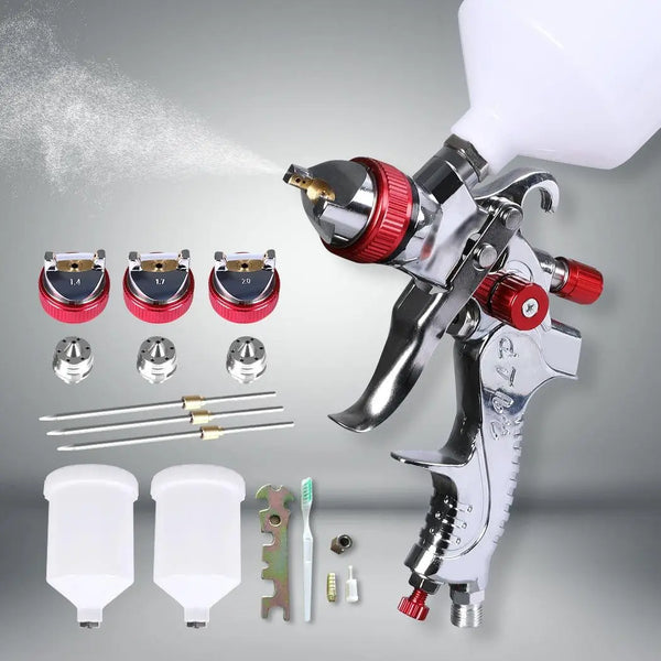 Spray Gun Paint Gun Kit HVLP Gravity Feed Air 3 Nozzles1.4mm 1.7mm 2mm Tips Deals499