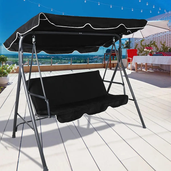 Swing Chair Hammock Outdoor Furniture Garden Canopy Cushion 3 Seater Seat Black Deals499