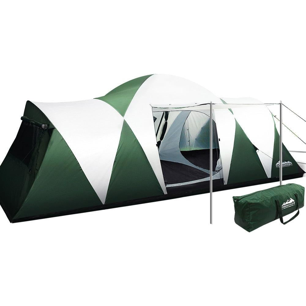 Weisshorn Family Camping Tent 12 Person Hiking Beach Tents (3 Rooms) Green Deals499