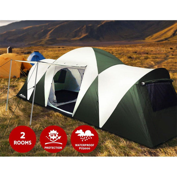 Weisshorn Family Camping Tent 12 Person Hiking Beach Tents (3 Rooms) Green Deals499