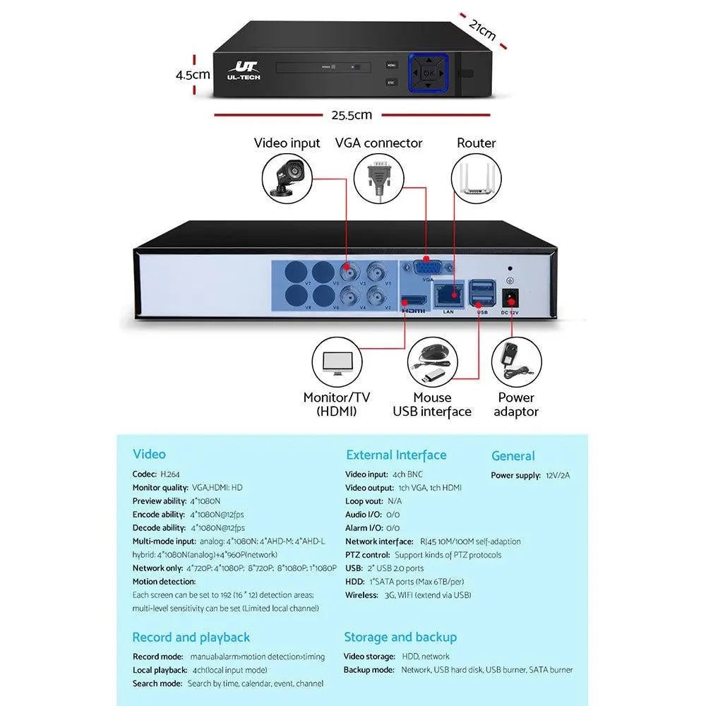 UL-tech Home CCTV Security System Camera 4CH DVR 1080P 1500TVL 1TB Outdoor Home Deals499