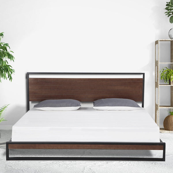 Milano Decor Azure Bed Frame With Headboard Black Wood Steel Platform Double Deals499