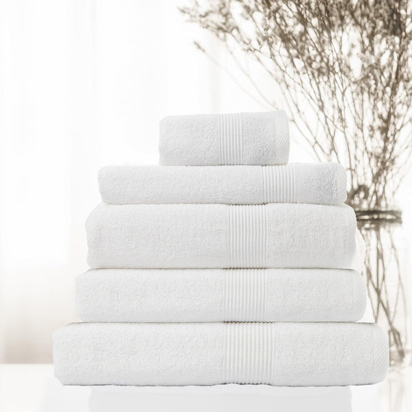 Royal Comfort 5 Piece Cotton Bamboo Towel Set 450GSM Luxurious Absorbent Plush White Deals499