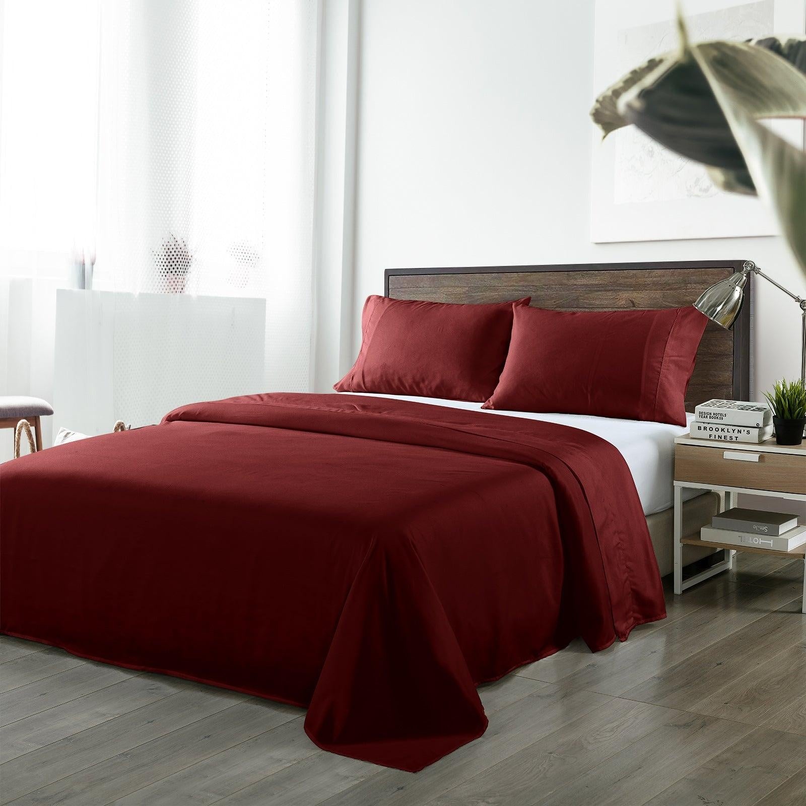 Royal Comfort Bamboo Blended Sheet & Pillowcases Set 1000TC Ultra Soft Bedding Queen Malaga Wine Deals499