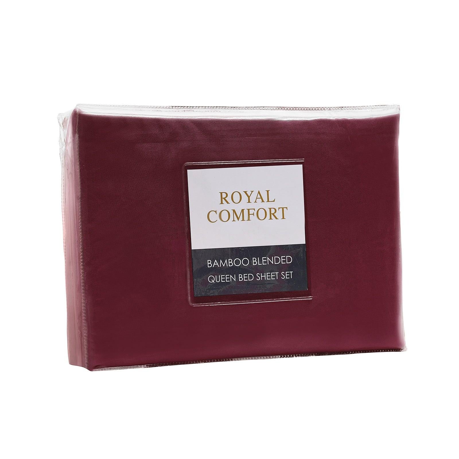 Royal Comfort Bamboo Blended Sheet & Pillowcases Set 1000TC Ultra Soft Bedding Queen Malaga Wine Deals499