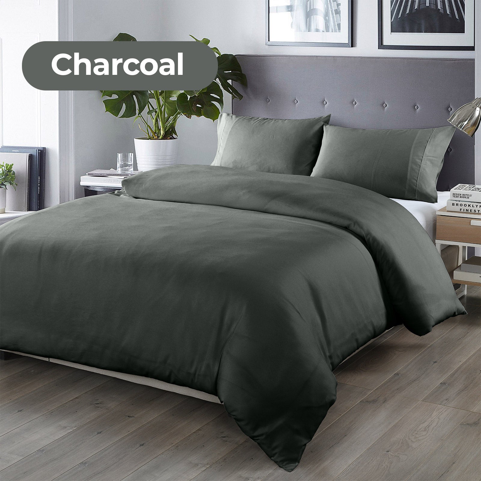 Royal Comfort Bamboo Blended Quilt Cover Set 1000TC Ultra Soft Luxury Bedding Queen Charcoal Deals499