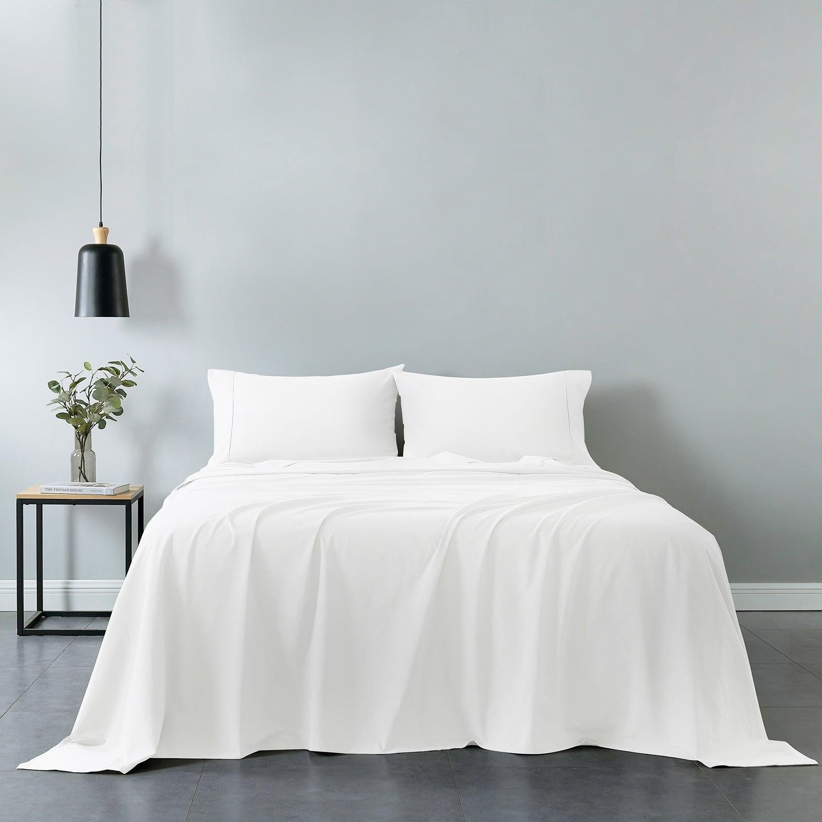 Royal Comfort Vintage Washed 100% Cotton Sheet Set Fitted Flat Sheet Pillowcases Single White Deals499