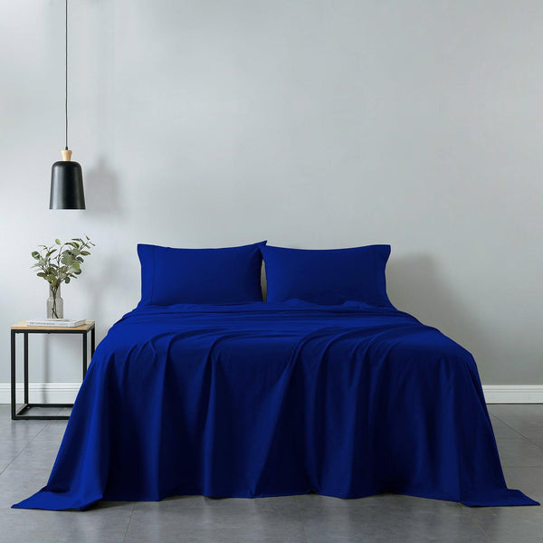 Royal Comfort Vintage Washed 100% Cotton Sheet Set Fitted Flat Sheet Pillowcases Single Royal Blue Deals499