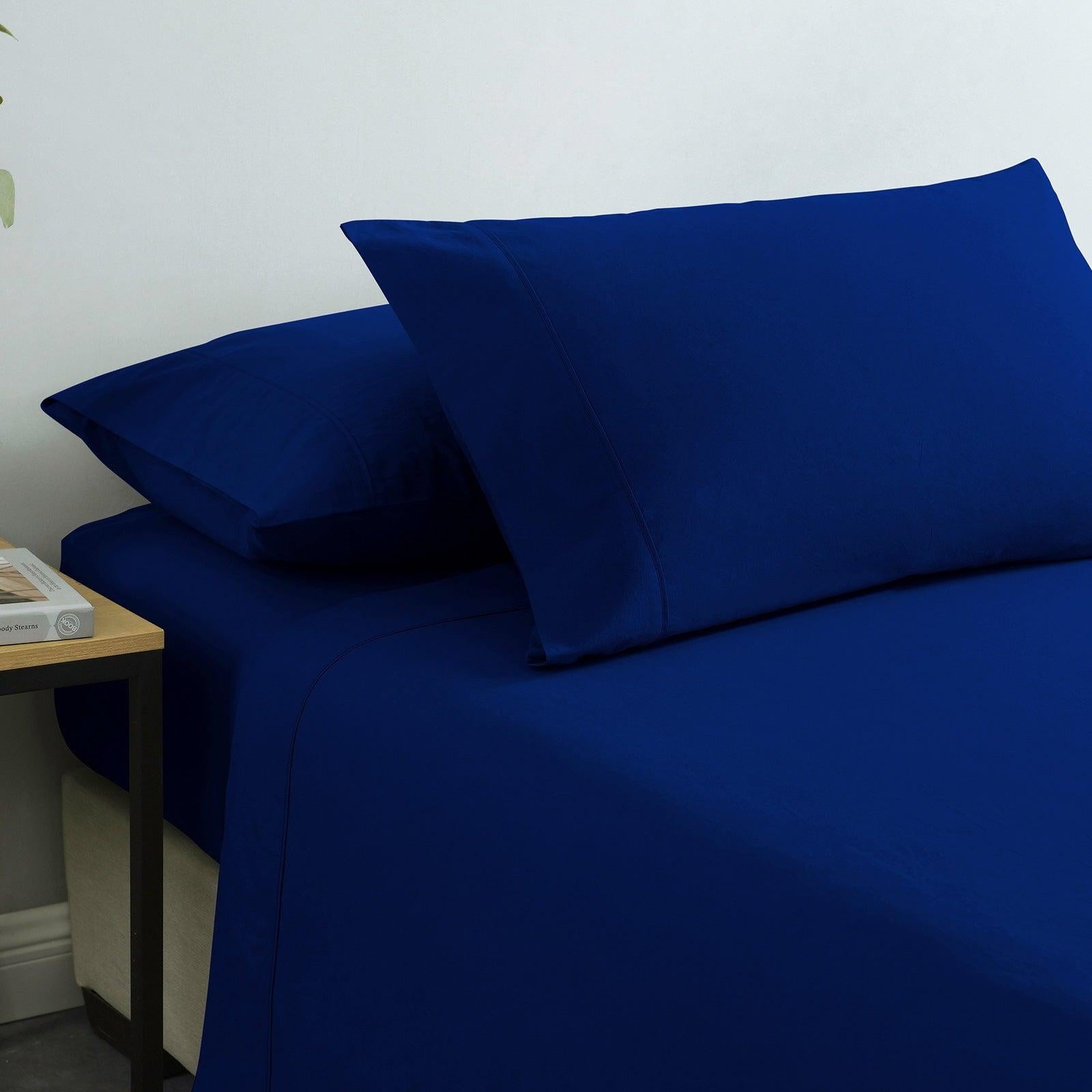 Royal Comfort Vintage Washed 100% Cotton Sheet Set Fitted Flat Sheet Pillowcases Single Royal Blue Deals499