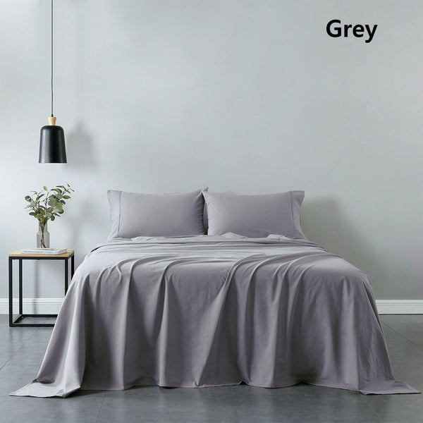 Royal Comfort Vintage Washed 100% Cotton Sheet Set Fitted Flat Sheet Pillowcases Single Grey Deals499