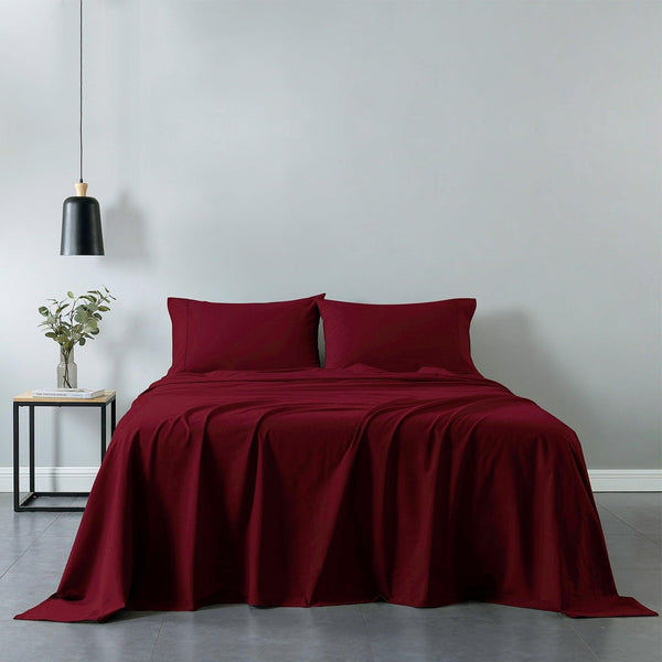 Royal Comfort Vintage Washed 100% Cotton Sheet Set Fitted Flat Sheet Pillowcases Single Mulled Wine Deals499