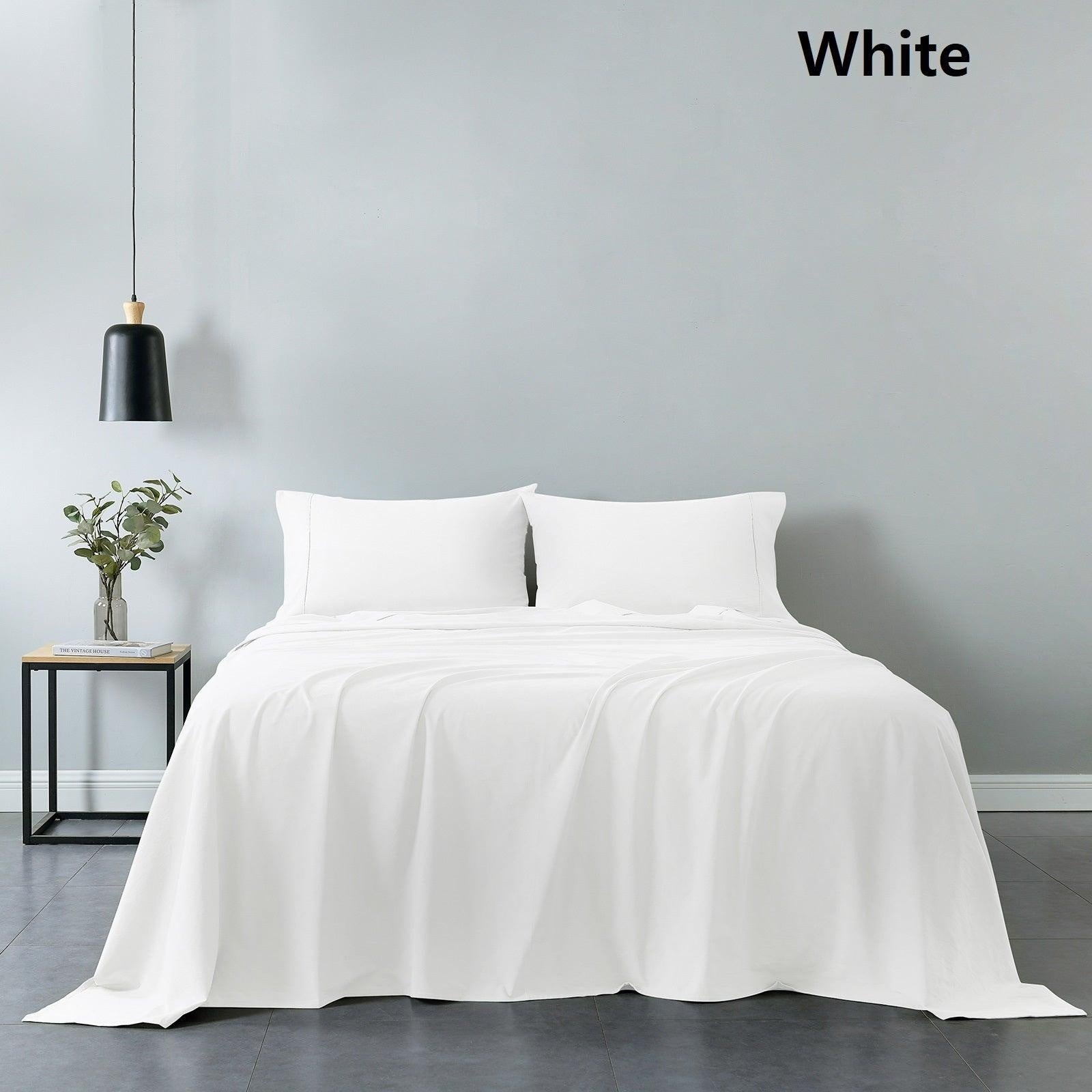 Royal Comfort Vintage Washed 100% Cotton Sheet Set Fitted Flat Sheet Pillowcases Double White Deals499