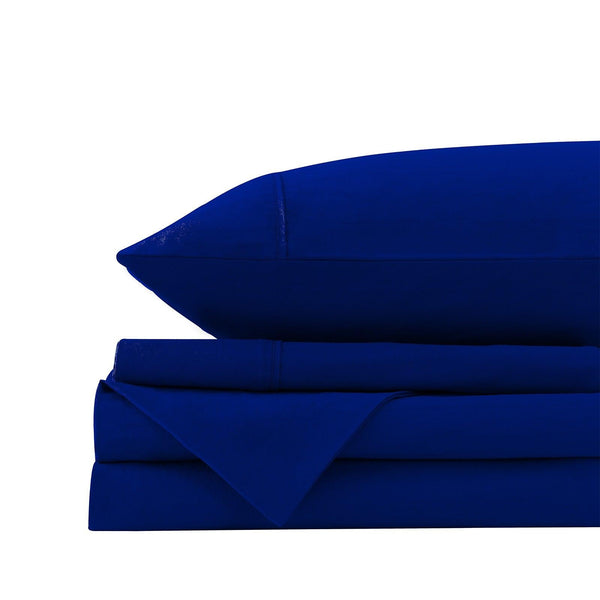 Royal Comfort Vintage Washed 100% Cotton Sheet Set Fitted Flat Sheet Pillowcases Double Royal Blue Deals499