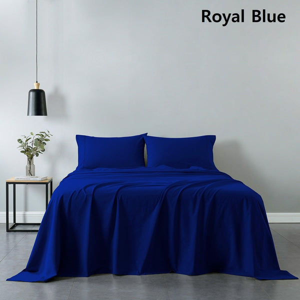 Royal Comfort Vintage Washed 100% Cotton Sheet Set Fitted Flat Sheet Pillowcases Double Royal Blue Deals499