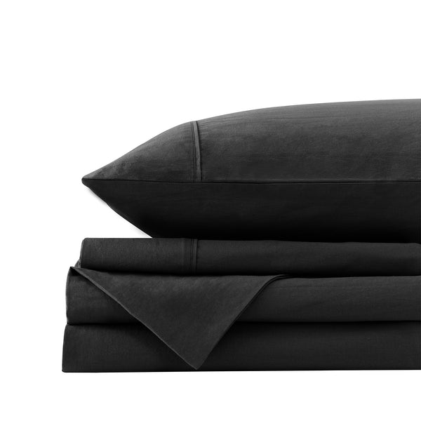 Royal Comfort Vintage Washed 100% Cotton Sheet Set Fitted Flat Sheet Pillowcases Queen Charcoal Deals499