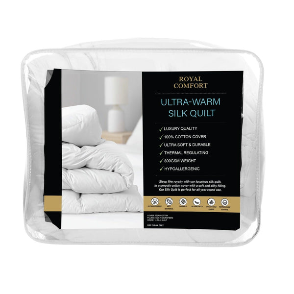 Royal Comfort 800GSM Silk Blend Quilt Duvet Ultra Warm Winter Weight Doona Single White Deals499