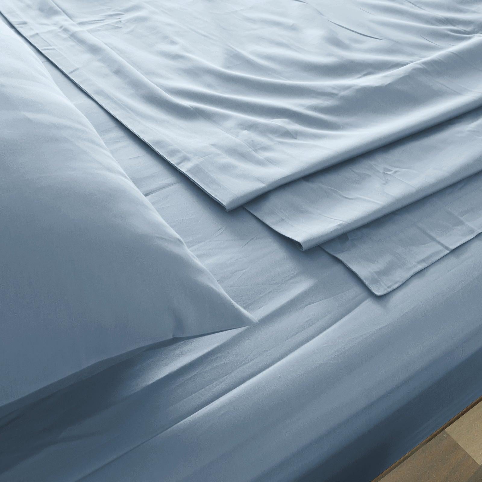 Royal Comfort 1000 Thread Count Bamboo Cotton Sheet and Quilt Cover Complete Set King Blue Fog Deals499