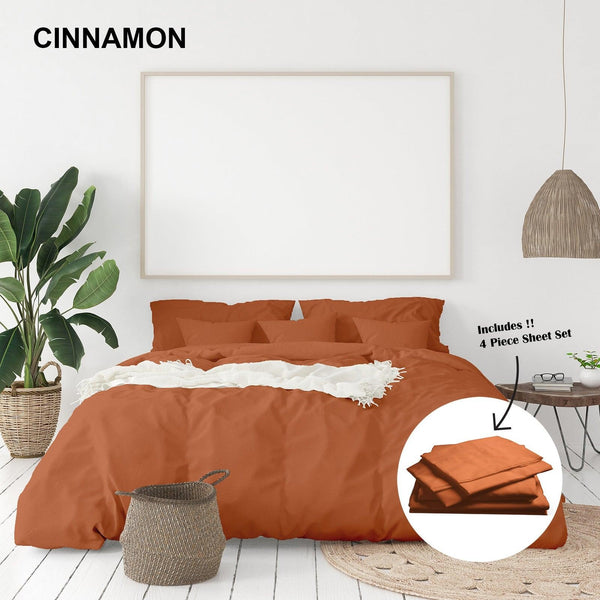 Royal Comfort 1000 Thread Count Bamboo Cotton Sheet and Quilt Cover Complete Set King Cinnamon Deals499