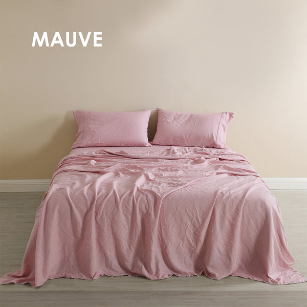 Royal Comfort Flax Linen Blend Sheet Set Bedding Luxury Breathable Ultra Soft - King - Mauve from Deals499 at Deals499