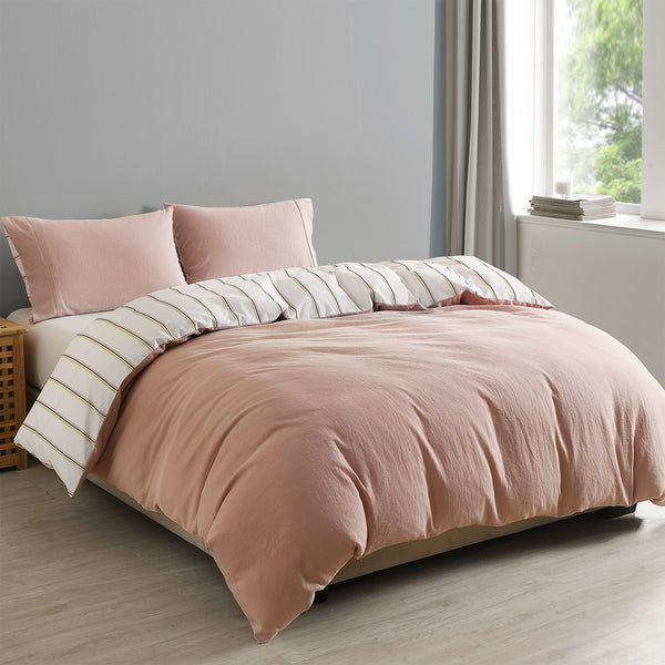 Royal Comfort Hemp Braid Cotton Blend Quilt Cover Set Reverse Stripe Bedding - Queen - Dusk Pink from Deals499 at Deals499