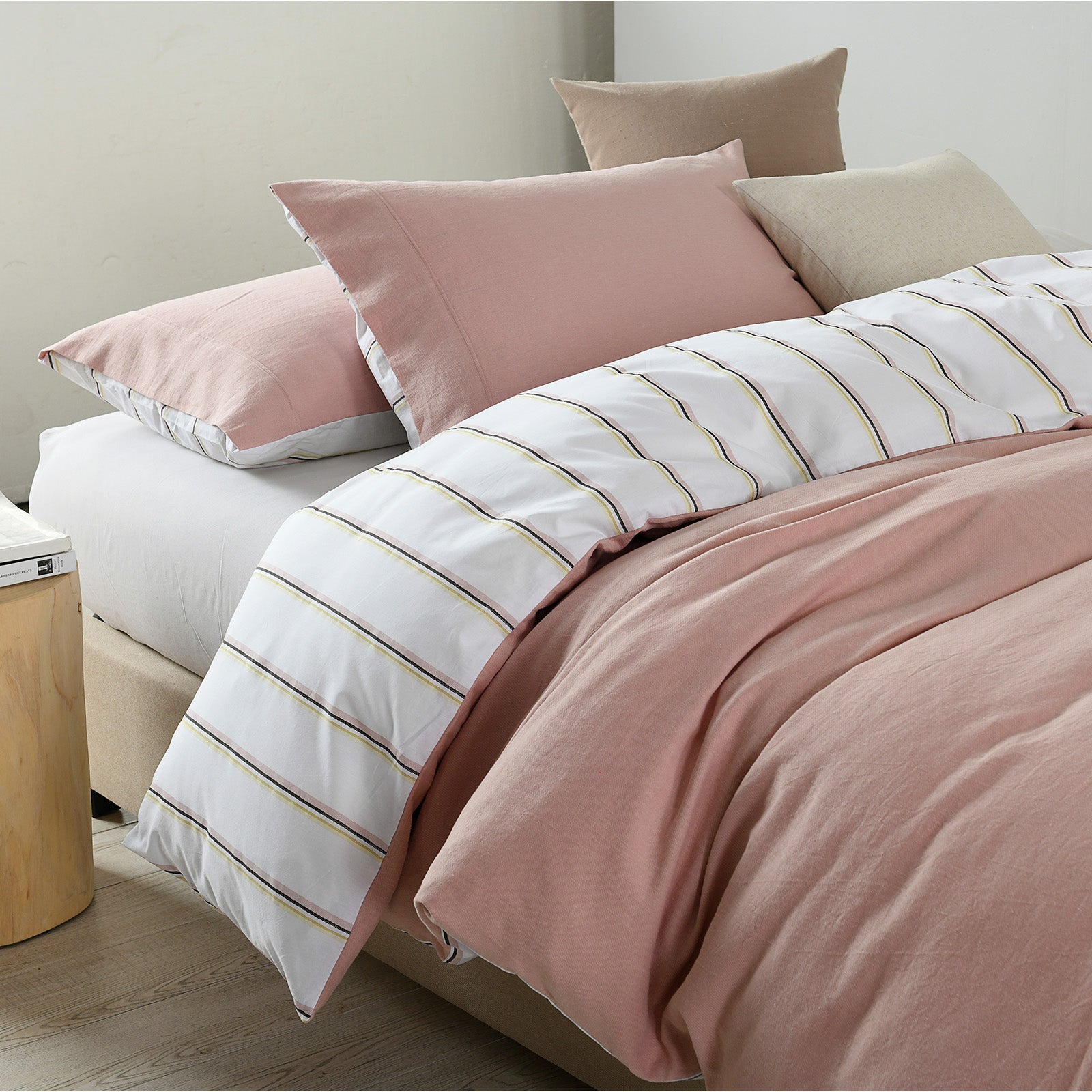 Royal Comfort Hemp Braid Cotton Blend Quilt Cover Set Reverse Stripe Bedding - Queen - Dusk Pink from Deals499 at Deals499