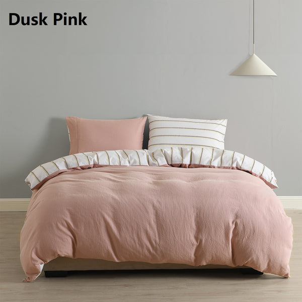 Royal Comfort Hemp Braid Cotton Blend Quilt Cover Set Reverse Stripe Bedding - Queen - Dusk Pink from Deals499 at Deals499