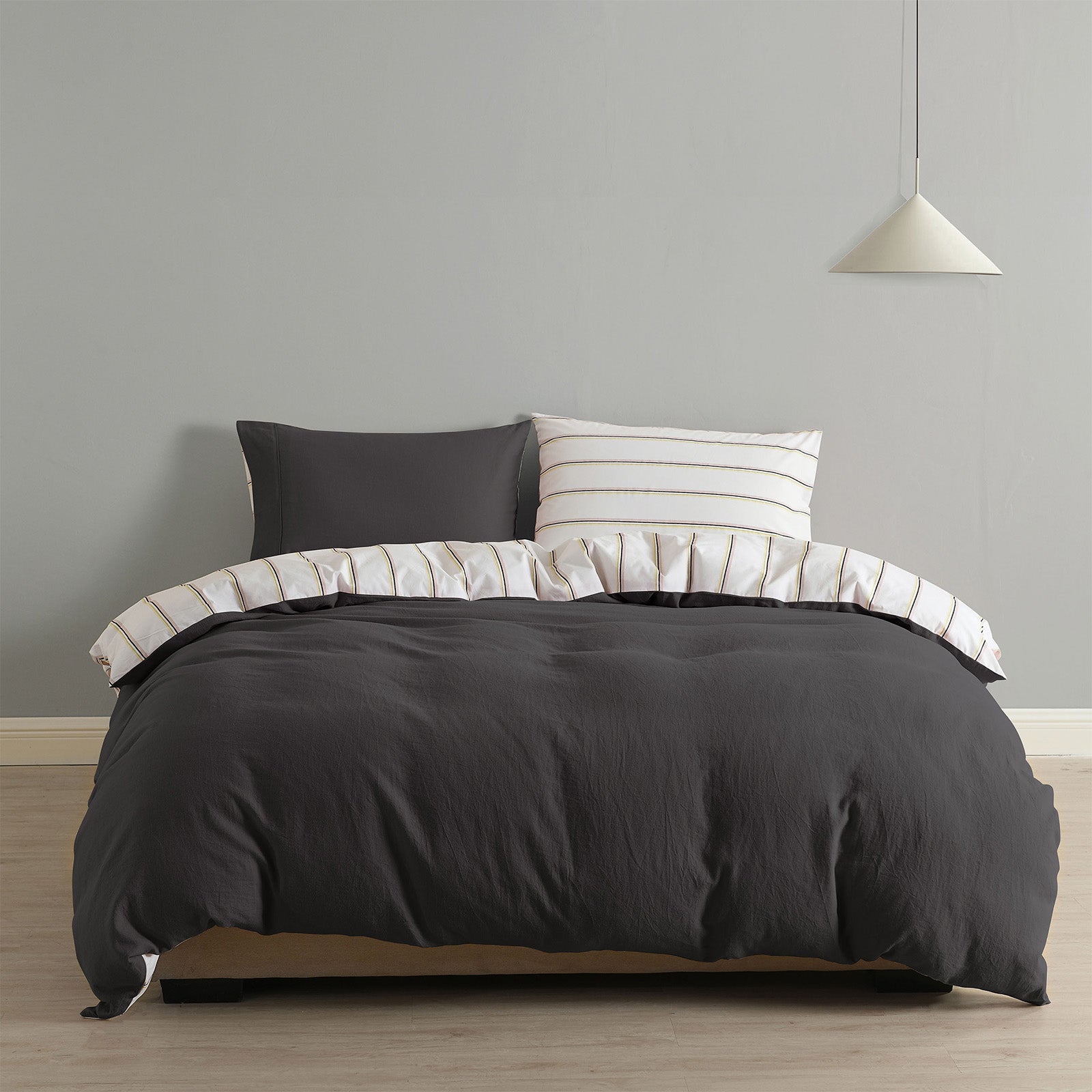 Royal Comfort Hemp Braid Cotton Blend Quilt Cover Set Reverse Stripe Bedding - King - Charcoal from Deals499 at Deals499