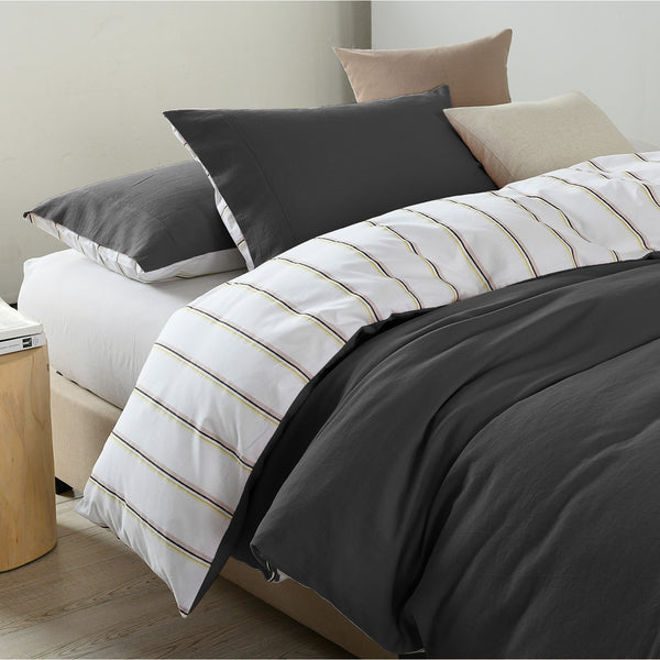 Royal Comfort Hemp Braid Cotton Blend Quilt Cover Set Reverse Stripe Bedding - King - Charcoal from Deals499 at Deals499