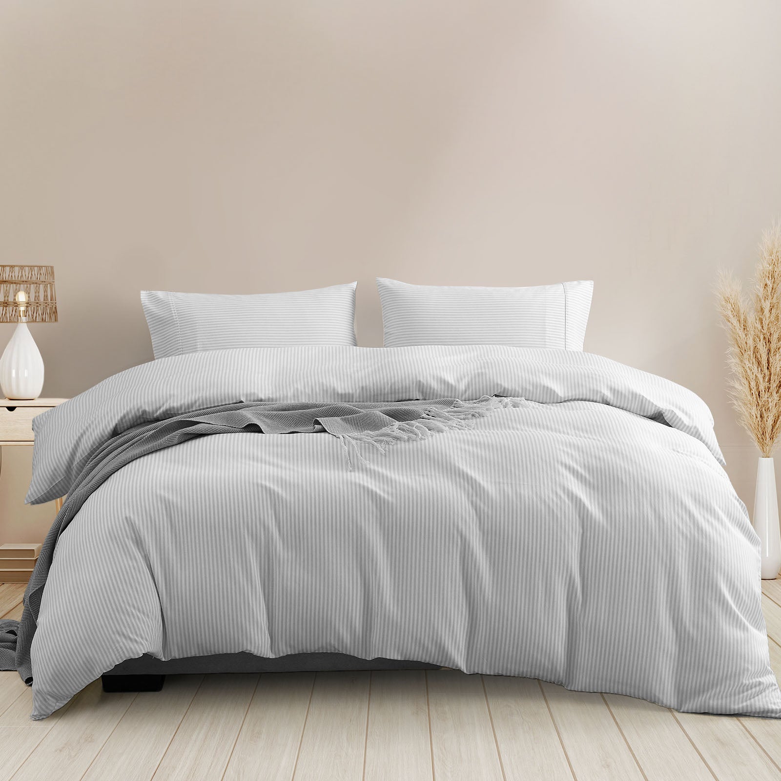 Royal Comfort Striped Flax Linen Blend Quilt Cover Set Soft Touch Bedding - Queen - Grey from Deals499 at Deals499