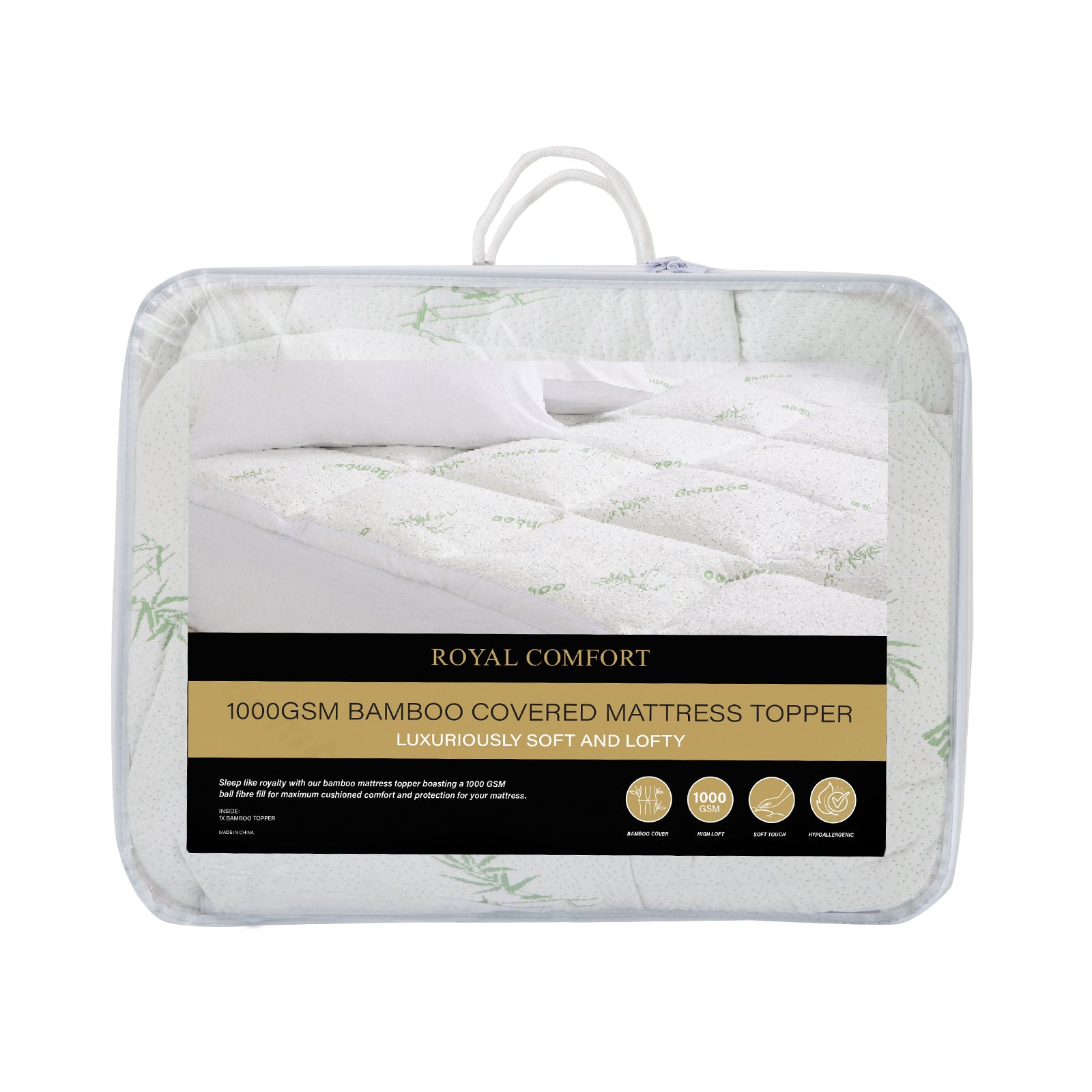 Royal Comfort 1000GSM Luxury Bamboo Covered Mattress Topper Ball Fibre Gusset - King - White from Deals499 at Deals499