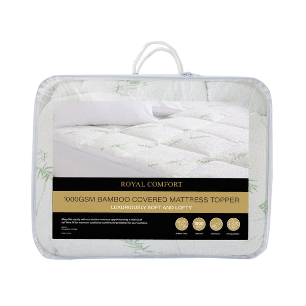 Royal Comfort 1000GSM Luxury Bamboo Covered Mattress Topper Ball Fibre Gusset - King - White from Deals499 at Deals499