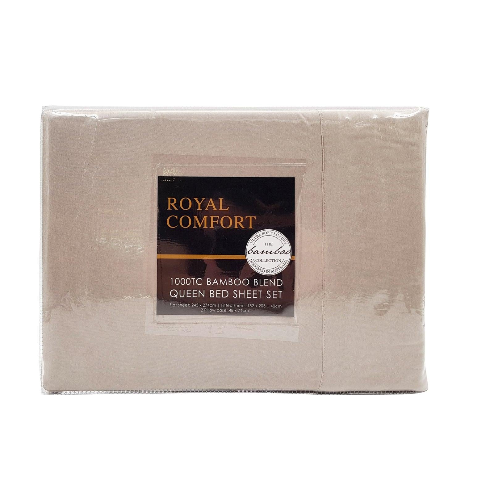 Royal Comfort Bamboo Blended Sheet & Pillowcases Set 1000TC Ultra Soft Bedding Queen Warm Grey Deals499