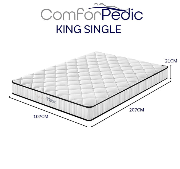 Comforpedic Mattress 5 Zone Medium Support Foam Bonnell Spring 21CM White, Black King Single Deals499