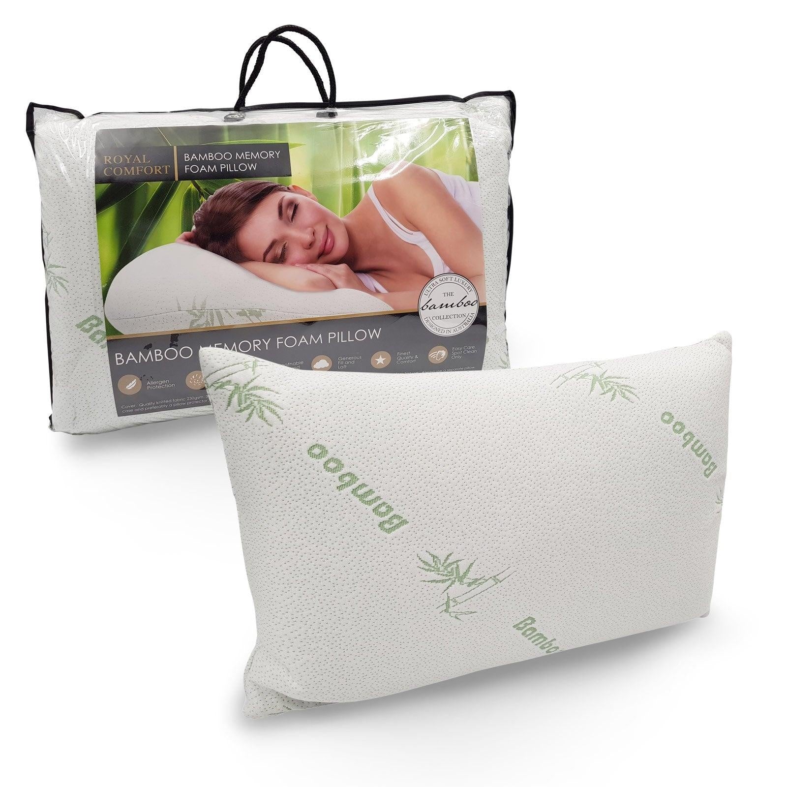 Memory Foam Pillow Bamboo Covered Ultra Soft Hypoallergenic Removable Zip Cover 56 x 36 x 10 cm White, Green Deals499