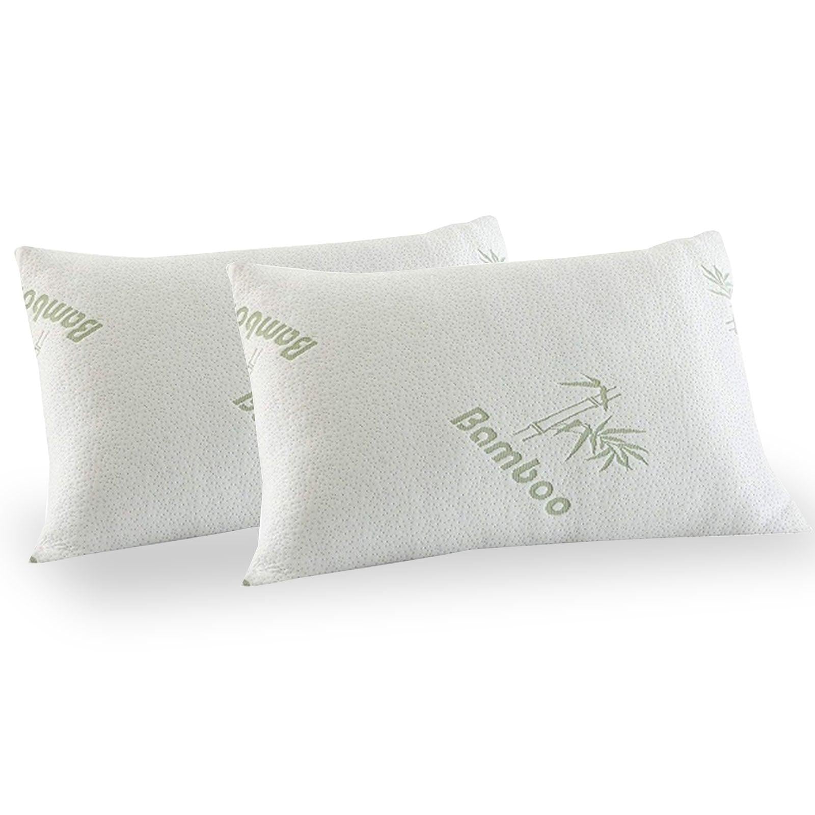 Royal Comfort Luxury Bamboo Covered Memory Foam Pillow Twin Pack Hypoallergenic 56 x 36 x 10 cm White, Green Deals499