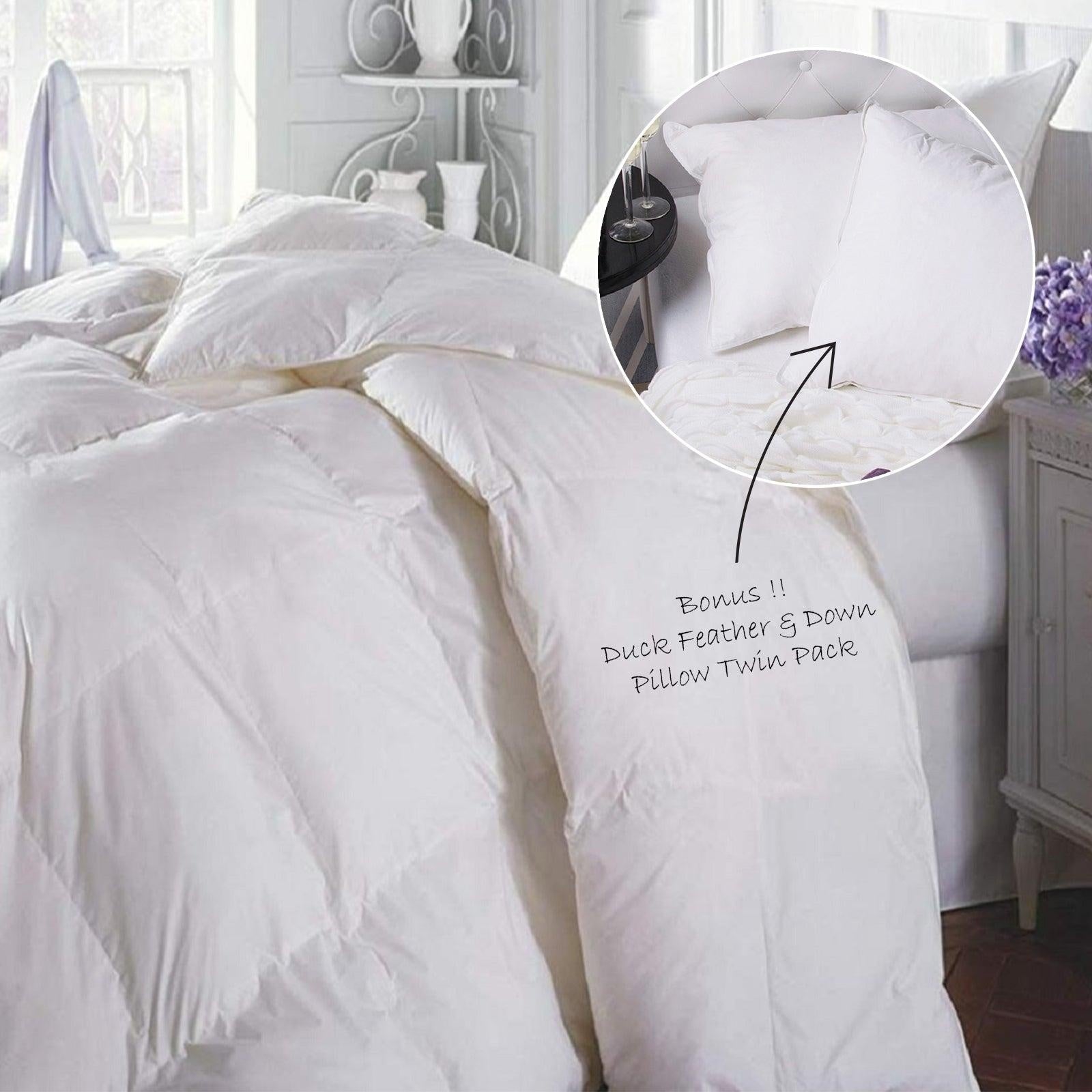 Duck Feather & Down Quilt 500GSM + Duck Feather and Down Pillows 2 Pack Combo Double White Deals499