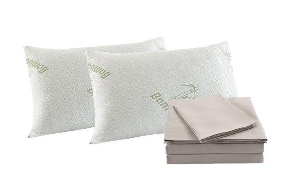 Royal Comfort Bamboo Blend Sheet Set 1000TC and Bamboo Pillows 2 Pack Ultra Soft Queen Warm Grey Deals499