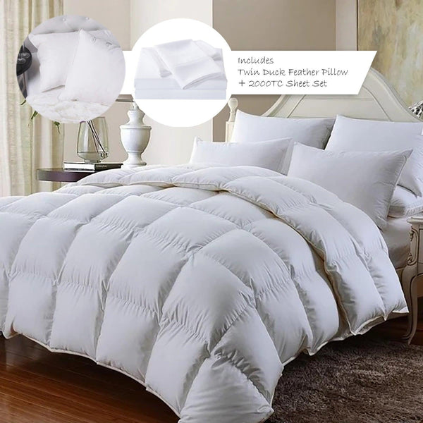 Royal Comfort 350GSM Bamboo Quilt, 2000TC Sheet Set And 2 Pack Duck Pillows Set Double White Deals499