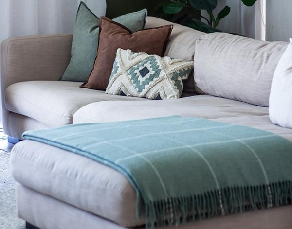 Brighton Throw - 100% NZ Wool - Sage Striped Deals499