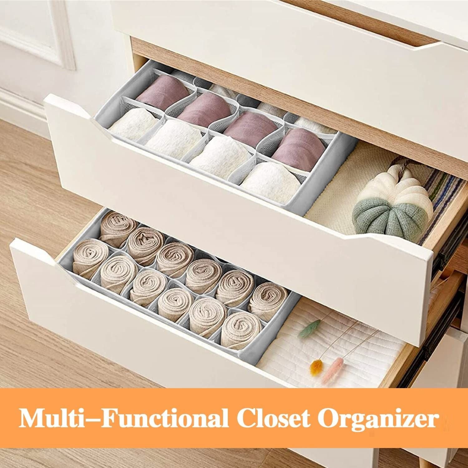 Set of 2 Fabric Drawer Organizer Divider Storage Boxes for Storing Socks, Underwear, Ties, Scarves (Grey) from Deals499 at Deals499