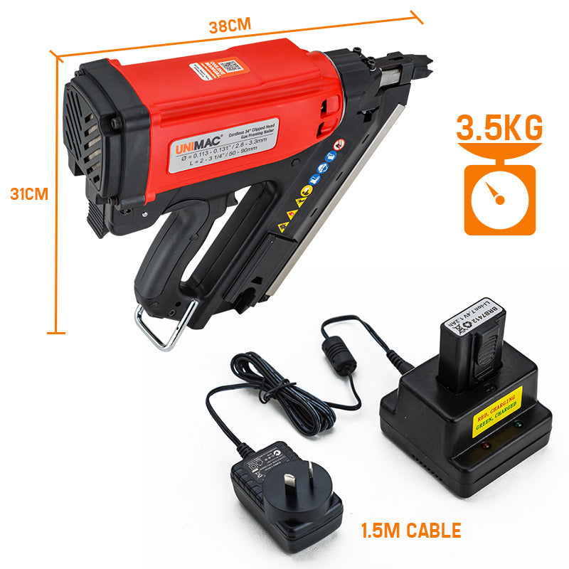 UNIMAC Cordless Framing Nailer 34 Degree Gas Nail Gun Portable Battery Charger Deals499