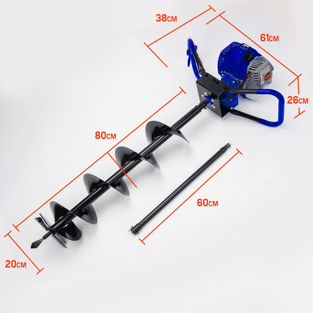 POWERBLADE Post Hole Digger 62CC Posthole Earth Auger Fence Borer Petrol Drill Deals499