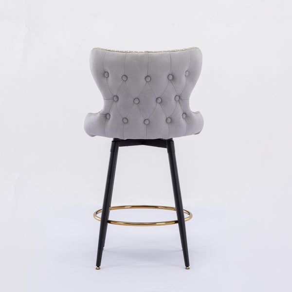 2x Swivel Bar Stools Tufted Counter Chairs with Stud Trim and Metal Base-Light Grey Deals499