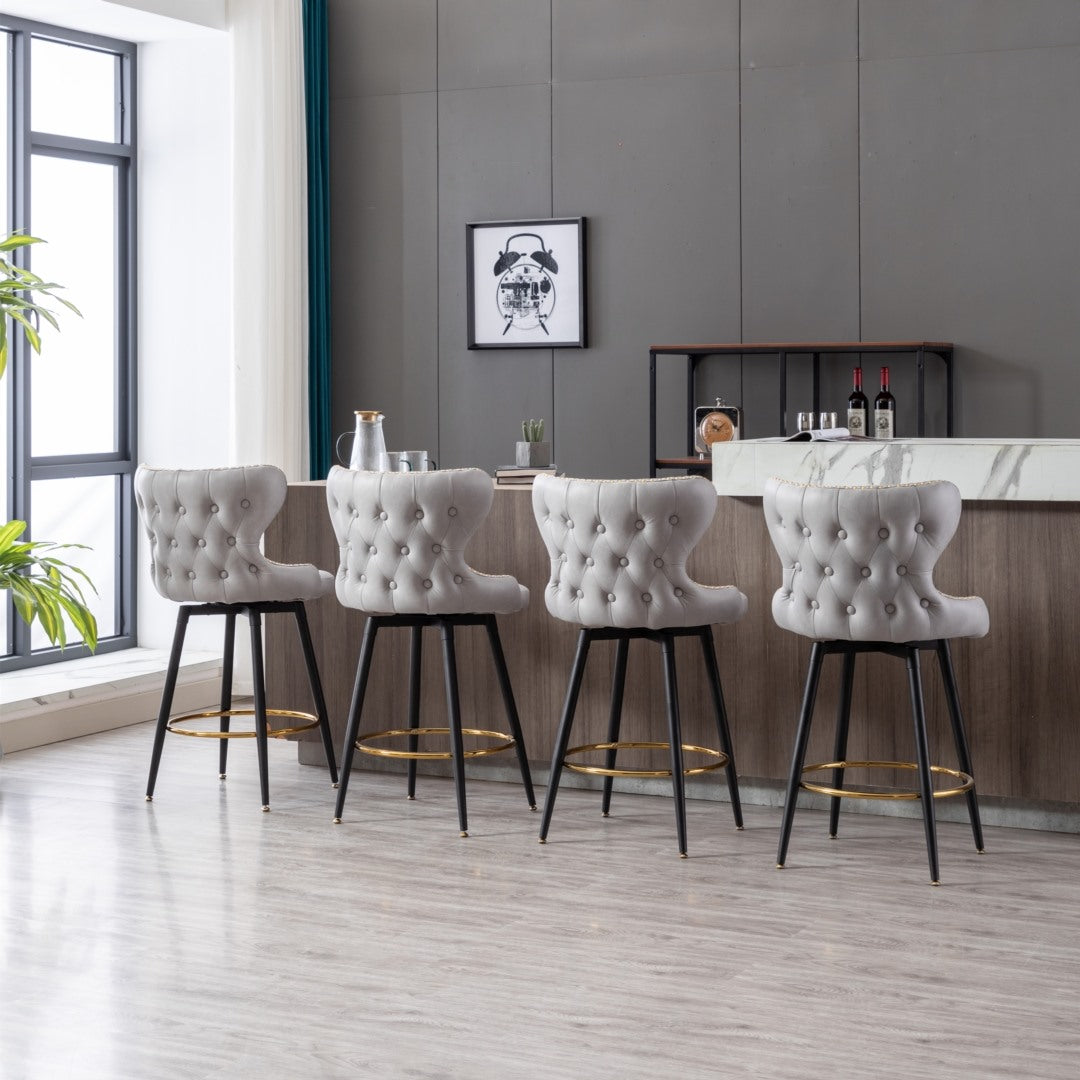 2x Swivel Bar Stools Tufted Counter Chairs with Stud Trim and Metal Base-Light Grey Deals499